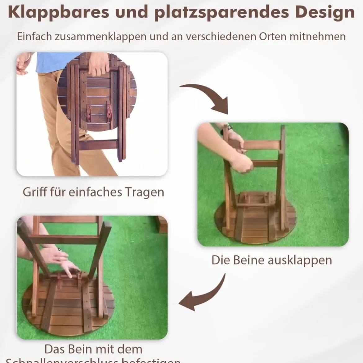 Beistelltisch Akazienholz Gartentisch klein Balkontisch Rund 46 x 46 x 45 cm