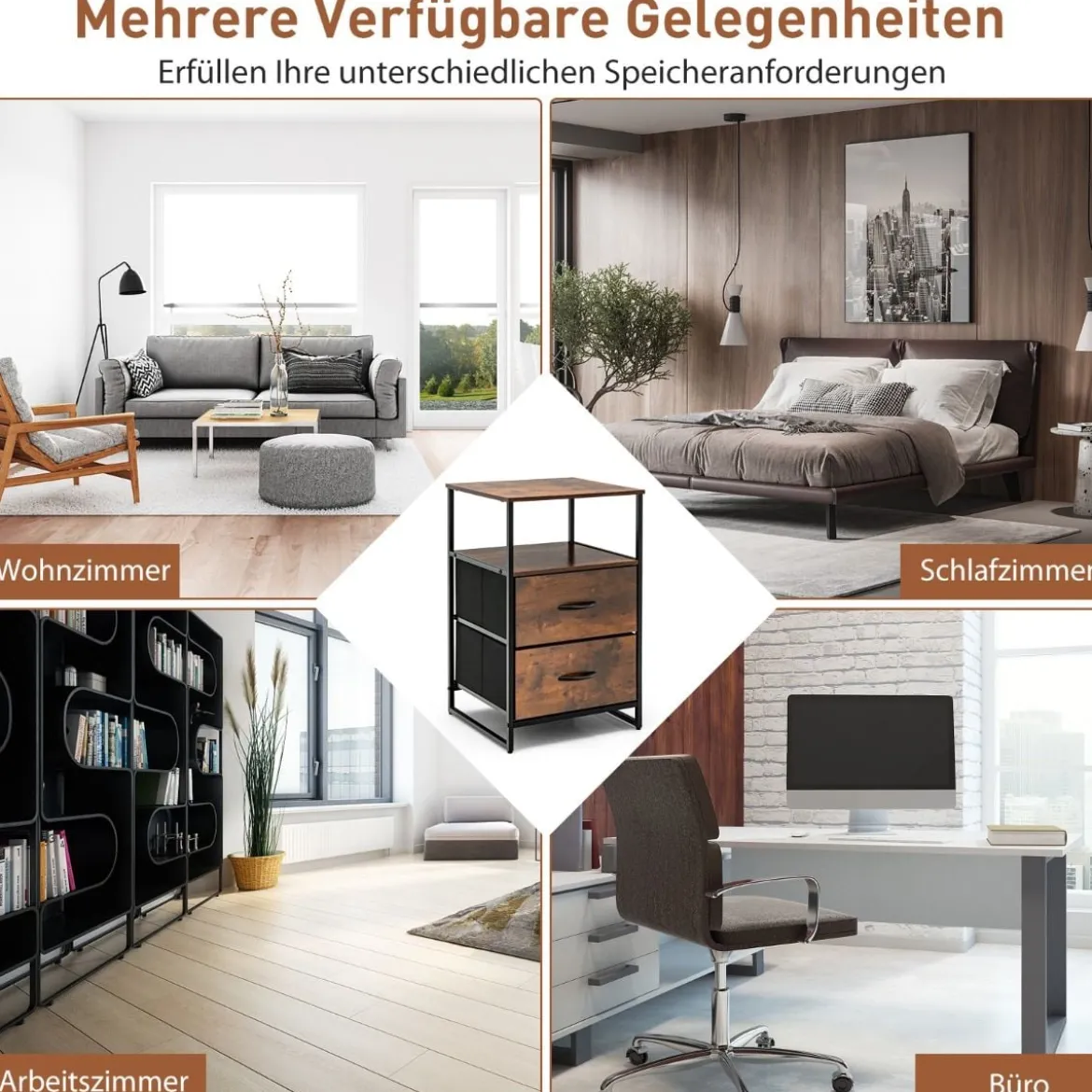 Beistelltisch Aufbewahrungsschrank mit 2 Schubladen und Ablage aus Holz für Wohnzimmer 45x40x70cm
