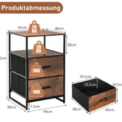 Beistelltisch Aufbewahrungsschrank mit 2 Schubladen und Ablage aus Holz für Wohnzimmer 45x40x70cm