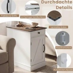 Beistelltisch Beistellschrank mit Ladestation Nachttisch mit klappbarer Tischplatte Schublade Weiß