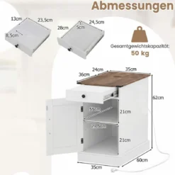 Beistelltisch Beistellschrank mit Ladestation Nachttisch mit klappbarer Tischplatte Schublade Weiß