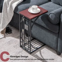 Beistelltisch C-Form Marmor Kaffeetisch Laptoptisch Sofatisch31 x 21 x 53 cm Braun