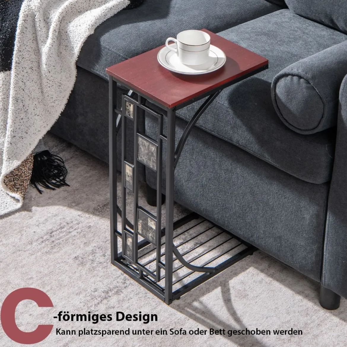 Beistelltisch C-Form Marmor Kaffeetisch Laptoptisch Sofatisch31 x 21 x 53 cm Braun