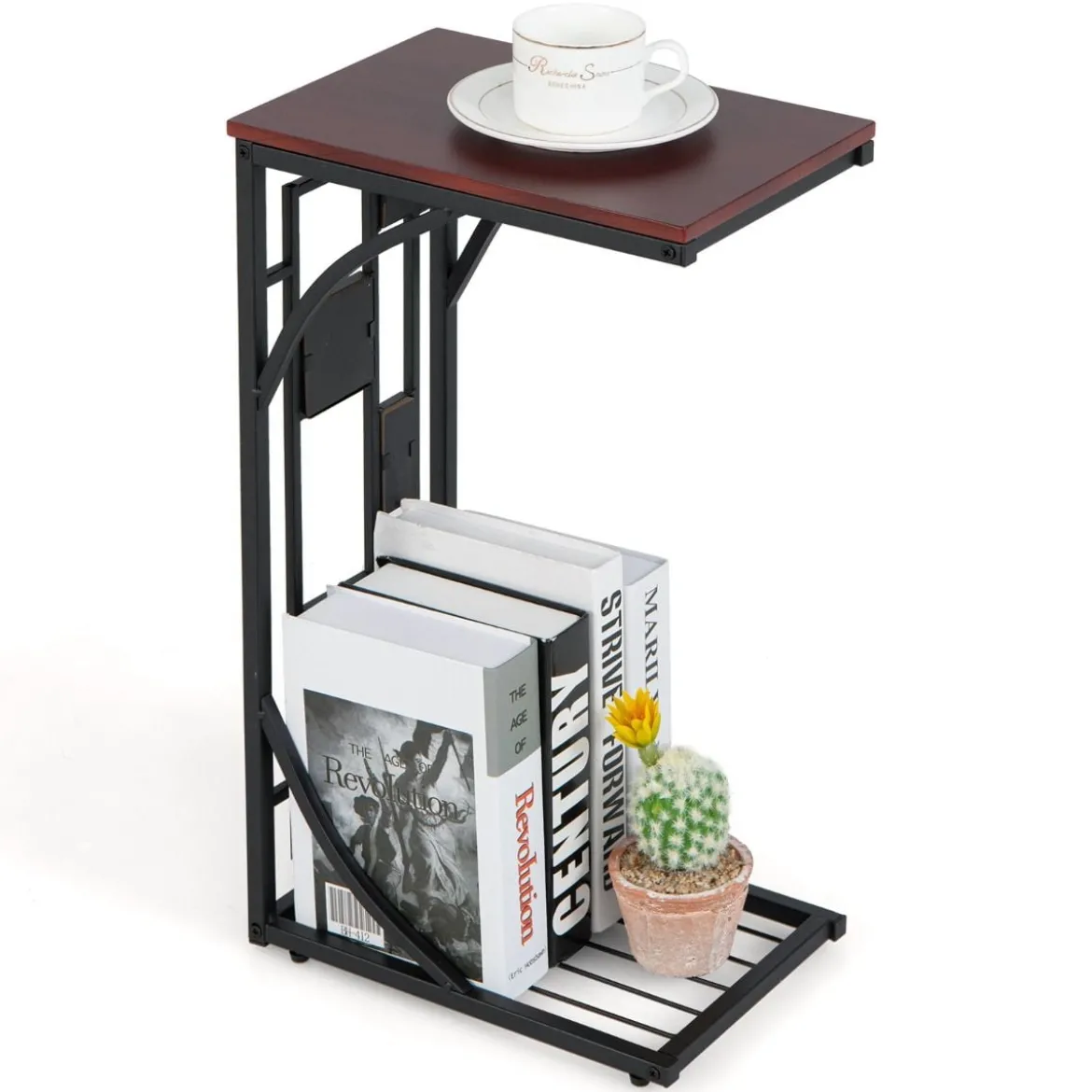 Beistelltisch C-Form Marmor Kaffeetisch Laptoptisch Sofatisch31 x 21 x 53 cm Braun