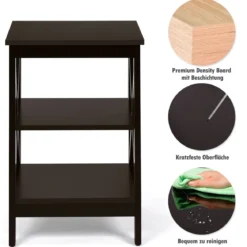 Beistelltisch 3 Ebenen Sofatisch Quadratisch Nachttisch fürs Bett 40 x 40 x 61 cm Kaffee