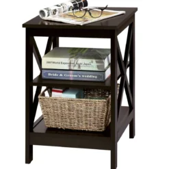Beistelltisch 3 Ebenen Sofatisch Quadratisch Nachttisch fürs Bett 40 x 40 x 61 cm Kaffee