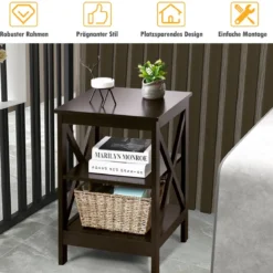 Beistelltisch 3 Ebenen Sofatisch Quadratisch Nachttisch fürs Bett 40 x 40 x 61 cm Kaffee