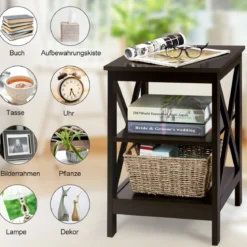 Beistelltisch 3 Ebenen Sofatisch Quadratisch Nachttisch fürs Bett 40 x 40 x 61 cm Kaffee