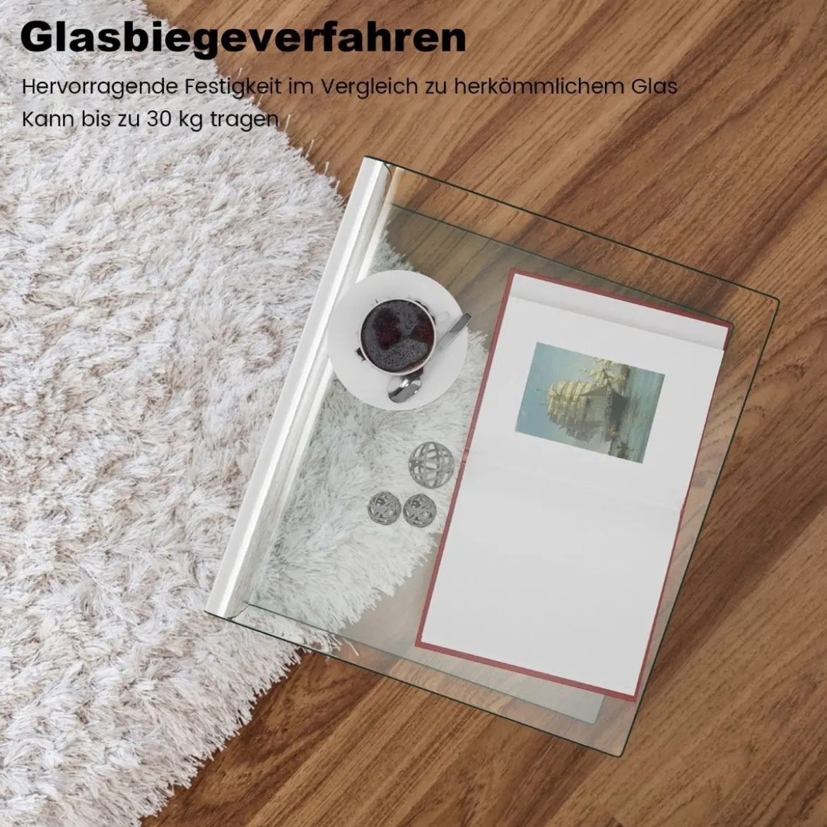 Beistelltisch Glas Nachttisch U-förmig transparenter Glastisch quadratisch 45 x 45 x 41 cm