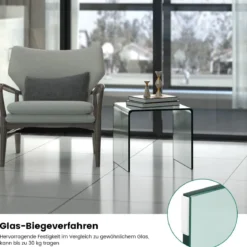Beistelltisch Glas Nachttisch U-förmig transparenter Glastisch quadratisch 45 x 45 x 41 cm