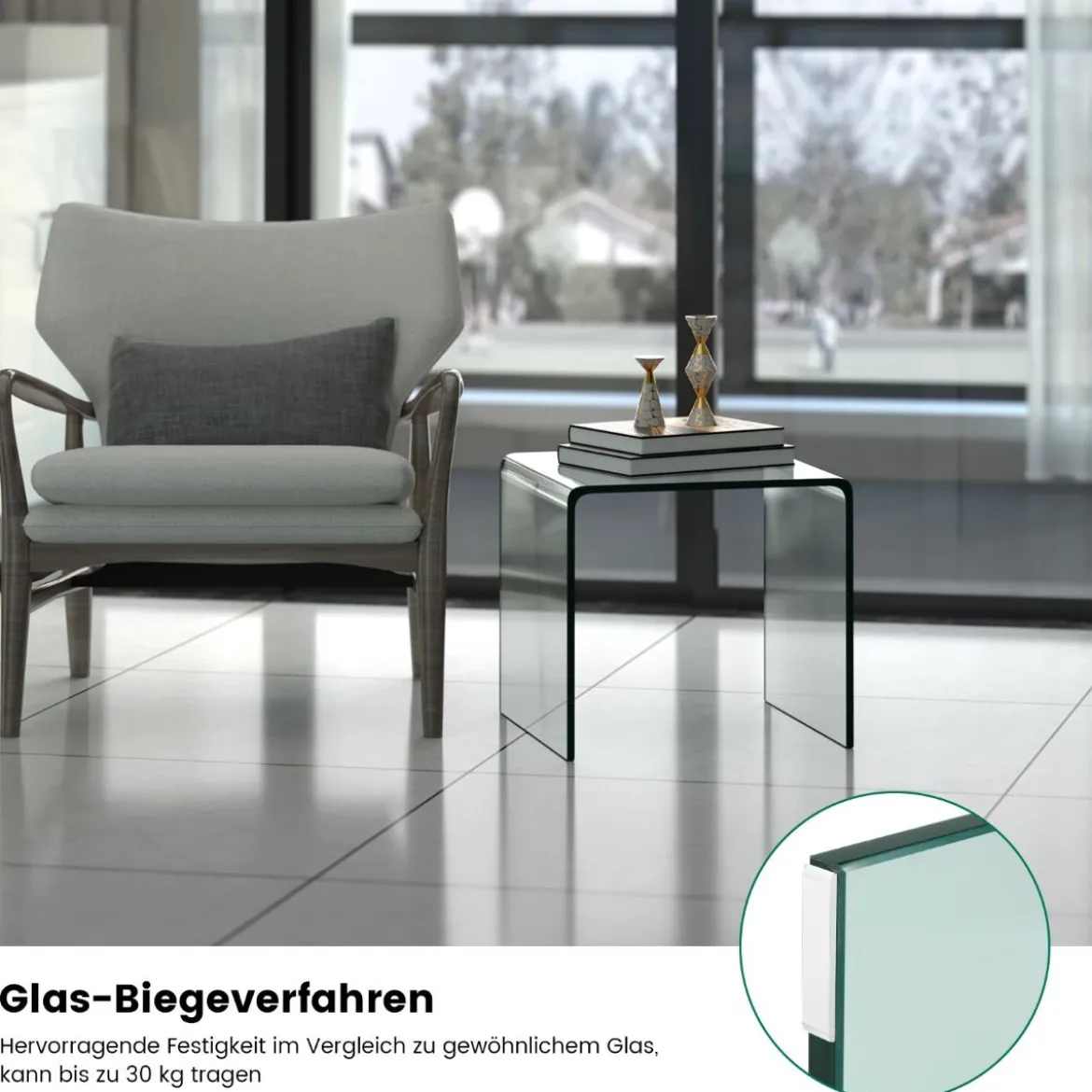 Beistelltisch Glas Nachttisch U-förmig transparenter Glastisch quadratisch 45 x 45 x 41 cm