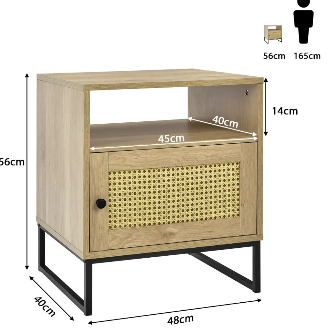 Beistelltisch Holzbeistelltisch mit Regal Nachttische mit Stahlsockel 48 x 40 x 56 cm Natur + Schwarz