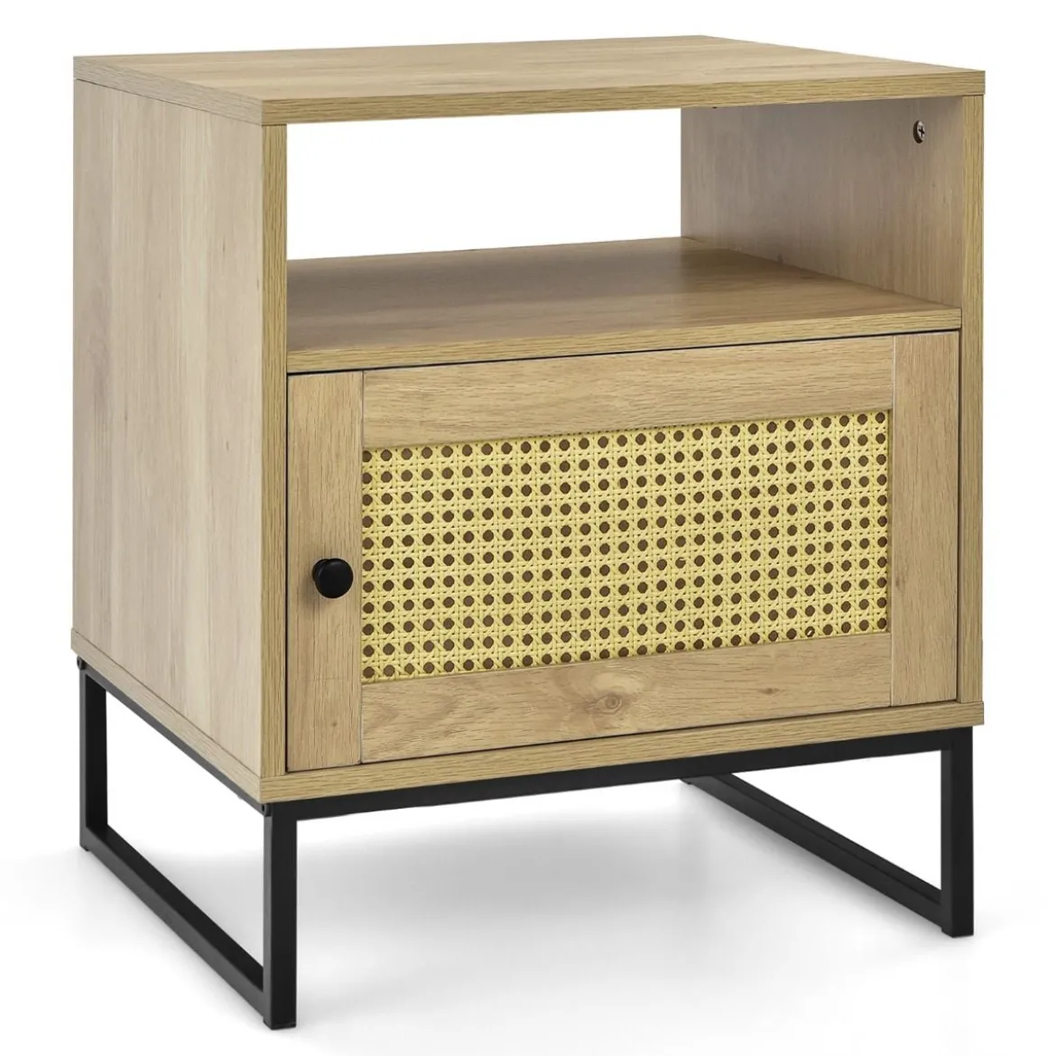 Beistelltisch Holzbeistelltisch mit Regal Nachttische mit Stahlsockel 48 x 40 x 56 cm Natur + Schwarz