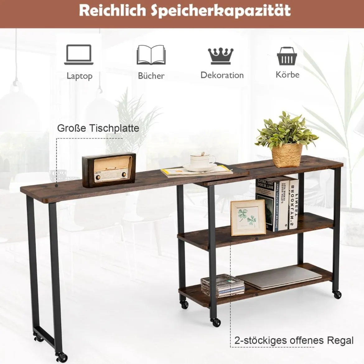 Beistelltisch Holz Couchtisch L-Form Tischplatte 360° drehbar 3 Ebenen Wohnzimmertisch Vintage 101 x 82,5 x 72,5 cm