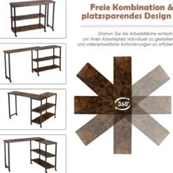 Beistelltisch Holz Couchtisch L-Form Tischplatte 360° drehbar 3 Ebenen Wohnzimmertisch Vintage 101 x 82,5 x 72,5 cm