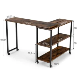 Beistelltisch Holz Couchtisch L-Form Tischplatte 360° drehbar 3 Ebenen Wohnzimmertisch Vintage 101 x 82,5 x 72,5 cm
