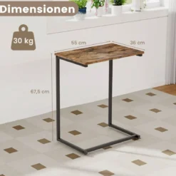 Beistelltisch Holz Metall Laptoptisch C-förmig Sofatisch 55 x 36 x 67 cm Schwarz + Braun