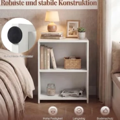 Beistelltisch Holz Quadratischer Sofatisch mit 3 Offenen Ablagefächern Multifunktionaler Wohnzimmertisch