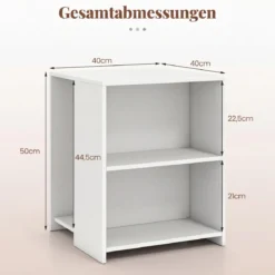 Beistelltisch Holz Quadratischer Sofatisch mit 3 Offenen Ablagefächern Multifunktionaler Wohnzimmertisch