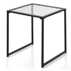 Beistelltisch Kleiner Gartentisch Balkontisch mit Tischplatte aus gehärtetem Glas 43 x 43 x 45 cm Schwarz