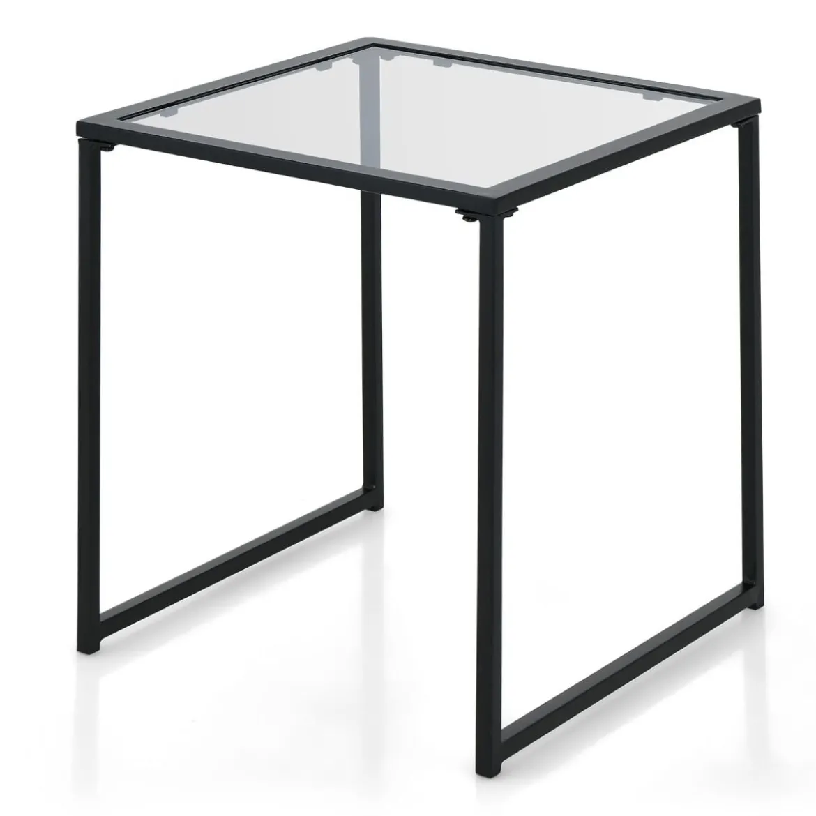 Beistelltisch Kleiner Gartentisch Balkontisch mit Tischplatte aus gehärtetem Glas 43 x 43 x 45 cm Schwarz
