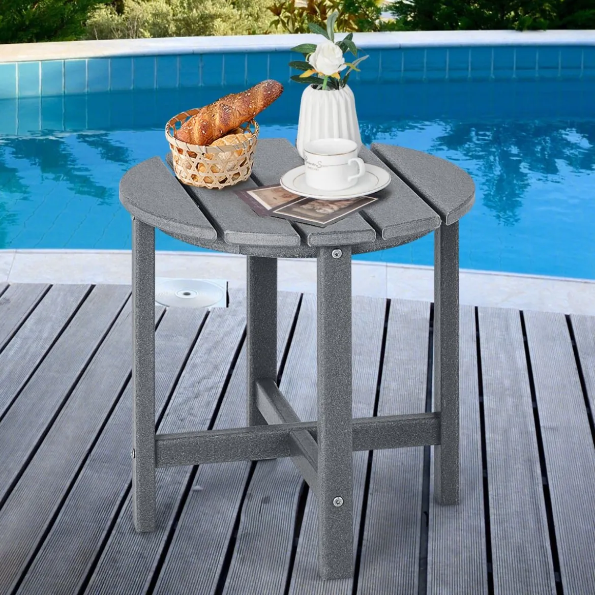 Beistelltisch Kleiner Gartentisch aus UV-beständigem Kunststoff Schwarz/Teak/Grau/Weiß