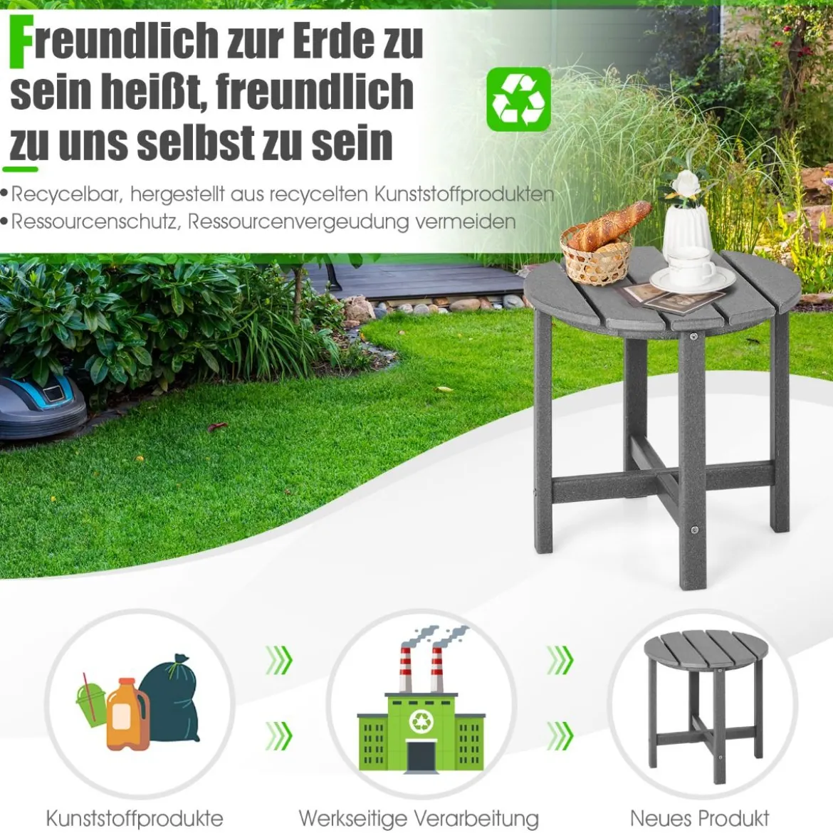 Beistelltisch Kleiner Gartentisch aus UV-beständigem Kunststoff Schwarz/Teak/Grau/Weiß