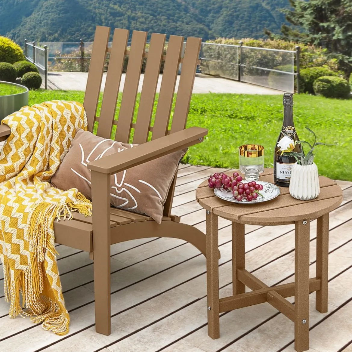 Beistelltisch Kleiner Gartentisch aus UV-beständigem Kunststoff Schwarz/Teak/Grau/Weiß