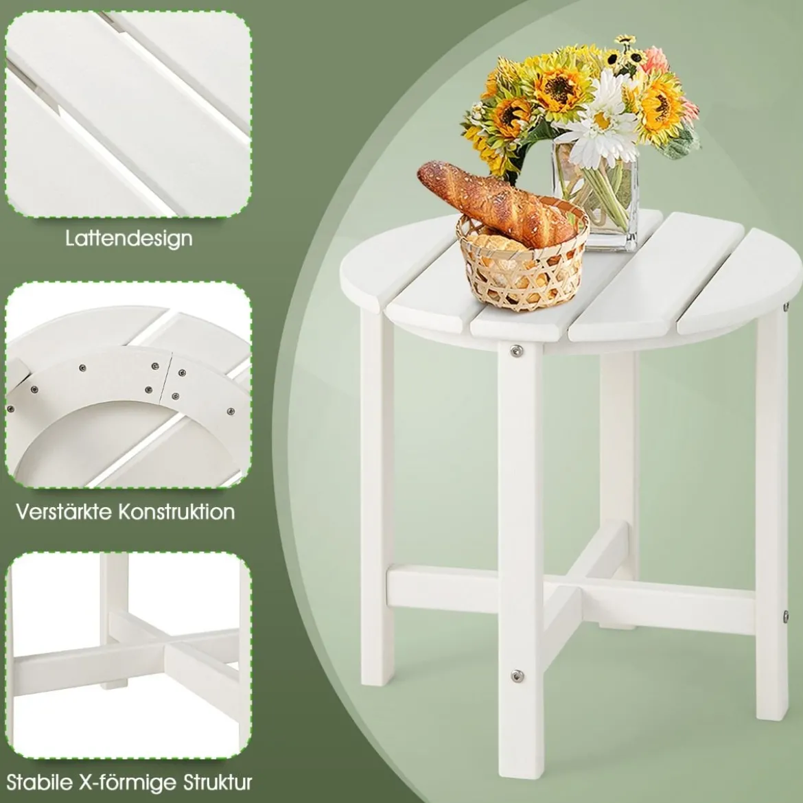 Beistelltisch Kleiner Gartentisch aus UV-beständigem Kunststoff Schwarz/Teak/Grau/Weiß