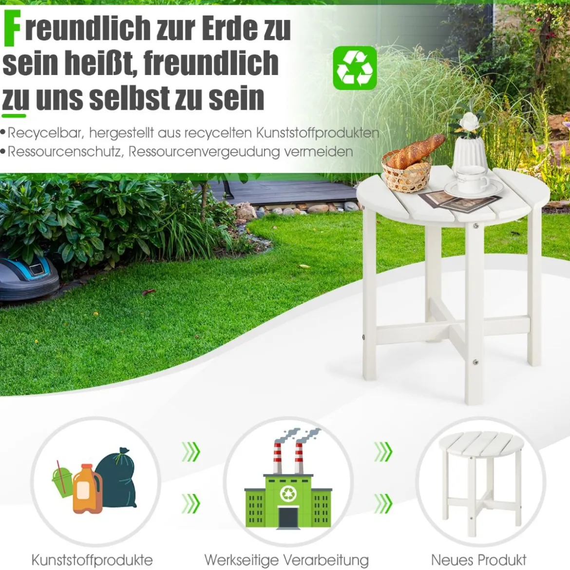 Beistelltisch Kleiner Gartentisch aus UV-beständigem Kunststoff Schwarz/Teak/Grau/Weiß