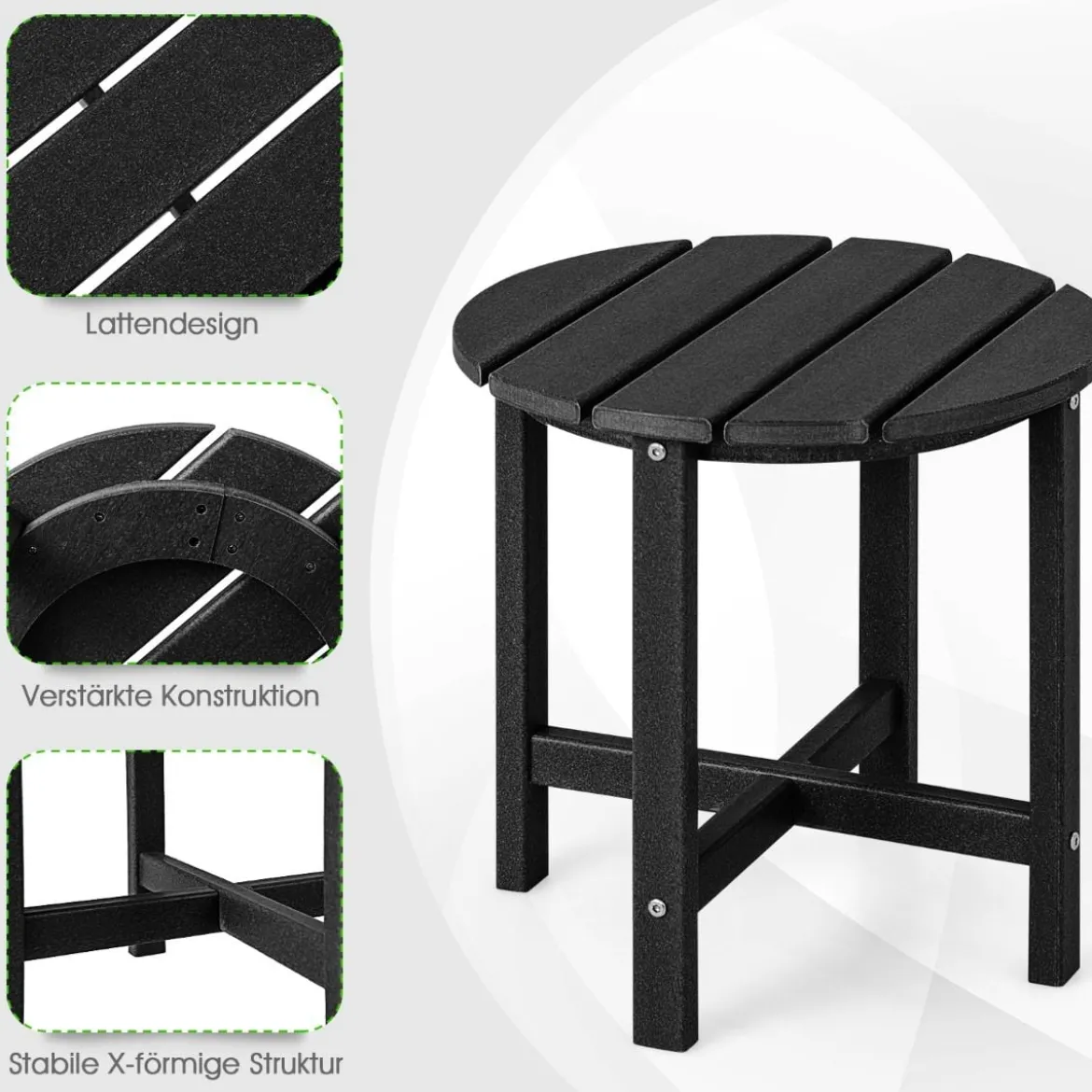 Beistelltisch Kleiner Gartentisch aus UV-beständigem Kunststoff Schwarz/Teak/Grau/Weiß