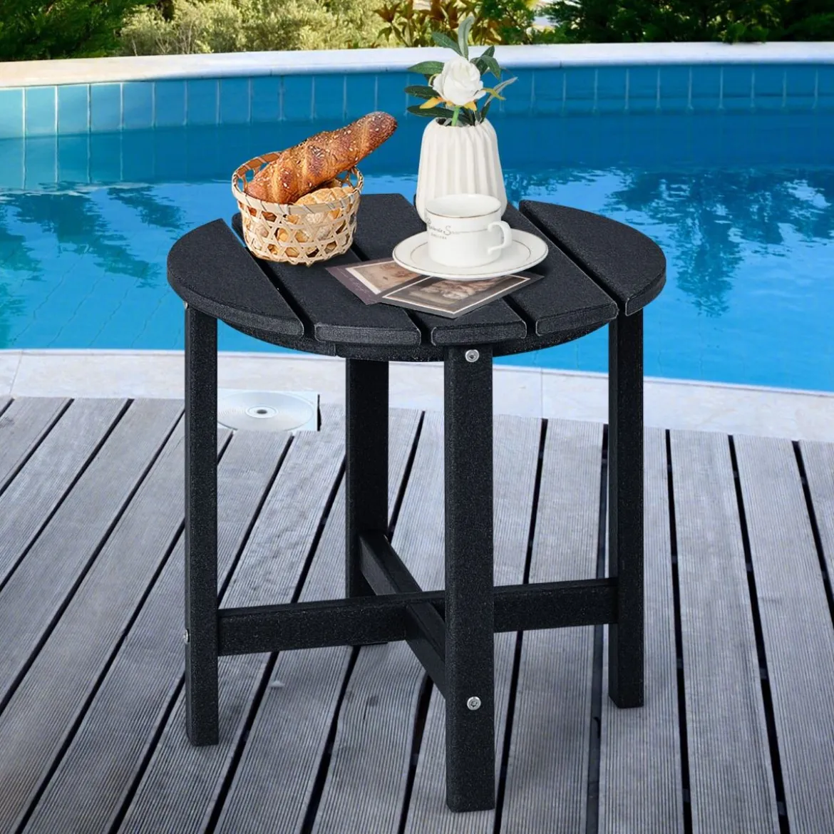 Beistelltisch Kleiner Gartentisch aus UV-beständigem Kunststoff Schwarz/Teak/Grau/Weiß