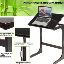 Beistelltisch Laptoptisch C-förmig Kaffeetisch Computertisch Bambus Stehtisch mit Metallgestell Couchtisch Braun