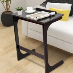 Beistelltisch Laptoptisch C-förmig Kaffeetisch Computertisch Bambus Stehtisch mit Metallgestell Couchtisch Braun