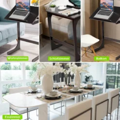Beistelltisch Laptoptisch C-förmig Kaffeetisch Computertisch Bambus Stehtisch mit Metallgestell Couchtisch Braun