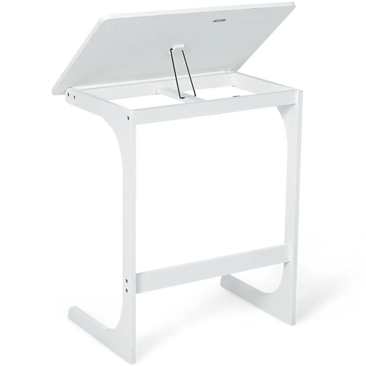 Beistelltisch Laptoptisch C-förmig Kaffeetisch Computertisch Bambus Stehtisch mit Metallgestell Couchtisch Weiß
