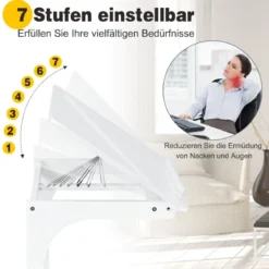 Beistelltisch Laptoptisch C-förmig Kaffeetisch Computertisch Bambus Stehtisch mit Metallgestell Couchtisch Weiß