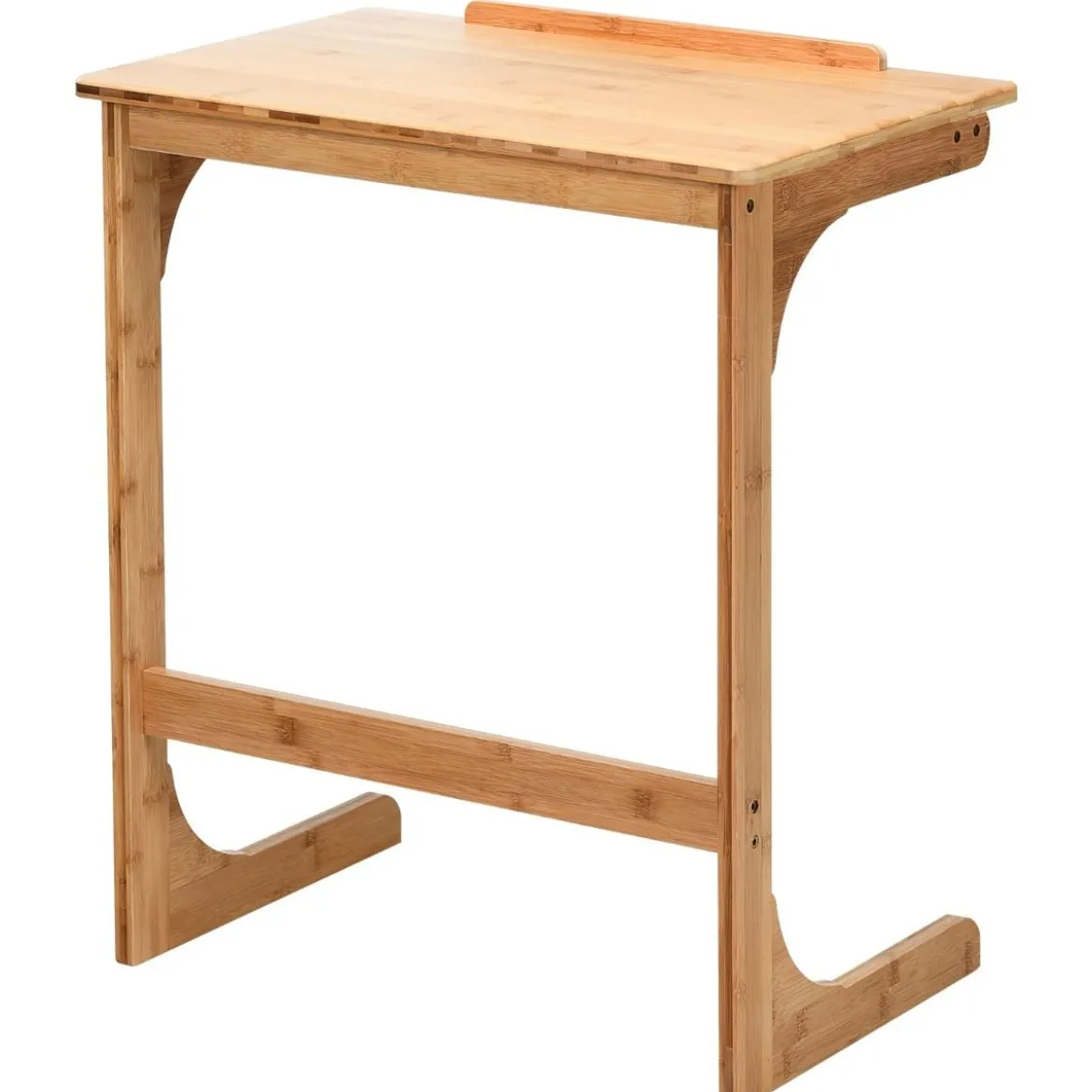 Beistelltisch Laptoptisch C-förmig Kaffeetisch Computertisch Bambus Stehtisch mit Metallgestell Couchtisch Natur