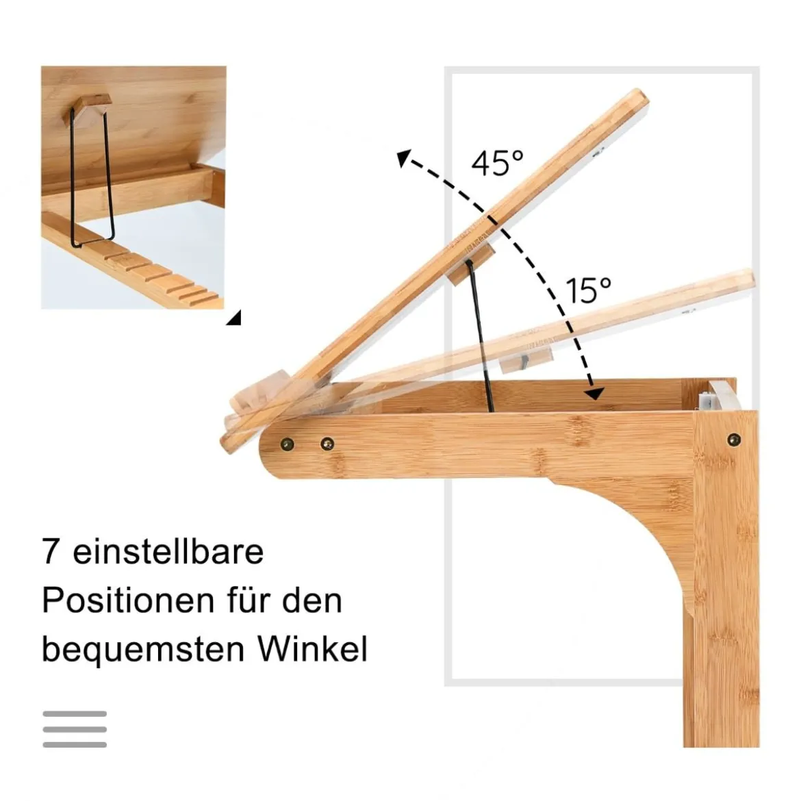 Beistelltisch Laptoptisch C-förmig Kaffeetisch Computertisch Bambus Stehtisch mit Metallgestell Couchtisch Natur