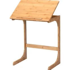 Beistelltisch Laptoptisch C-förmig Kaffeetisch Computertisch Bambus Stehtisch mit Metallgestell Couchtisch Natur