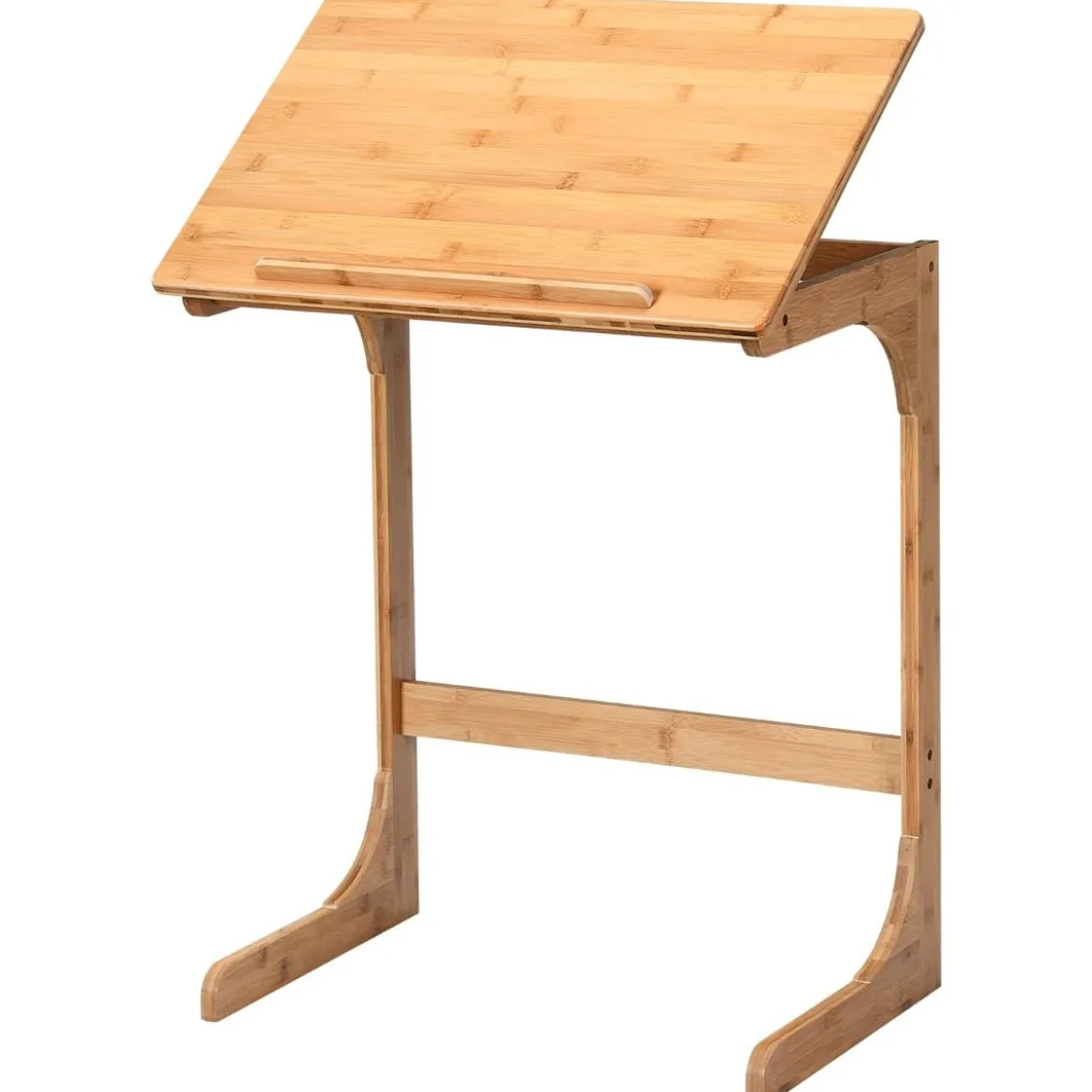 Beistelltisch Laptoptisch C-förmig Kaffeetisch Computertisch Bambus Stehtisch mit Metallgestell Couchtisch Natur