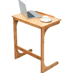 Beistelltisch Laptoptisch C-förmig Kaffeetisch Computertisch Bambus Stehtisch mit Metallgestell Couchtisch Natur