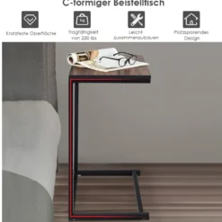 Beistelltisch Laptoptisch Sofatisch Notebooktisch Pflegetisch Metall und Holz 55 x 35 x 65 cm Braun