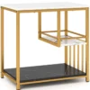 Beistelltisch Marmor Optik 3-stufiger Nachttisch mit Metallrahmen Couchtisch modern Wohnzimmertisch Weiß