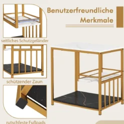 Beistelltisch Marmor Optik 3-stufiger Nachttisch mit Metallrahmen Couchtisch modern Wohnzimmertisch Weiß