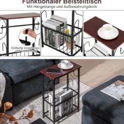 Beistelltisch mit Ablage & Korb & Toilettenpapierhalter Badzimmerregal 37 x 20 x 55 cm