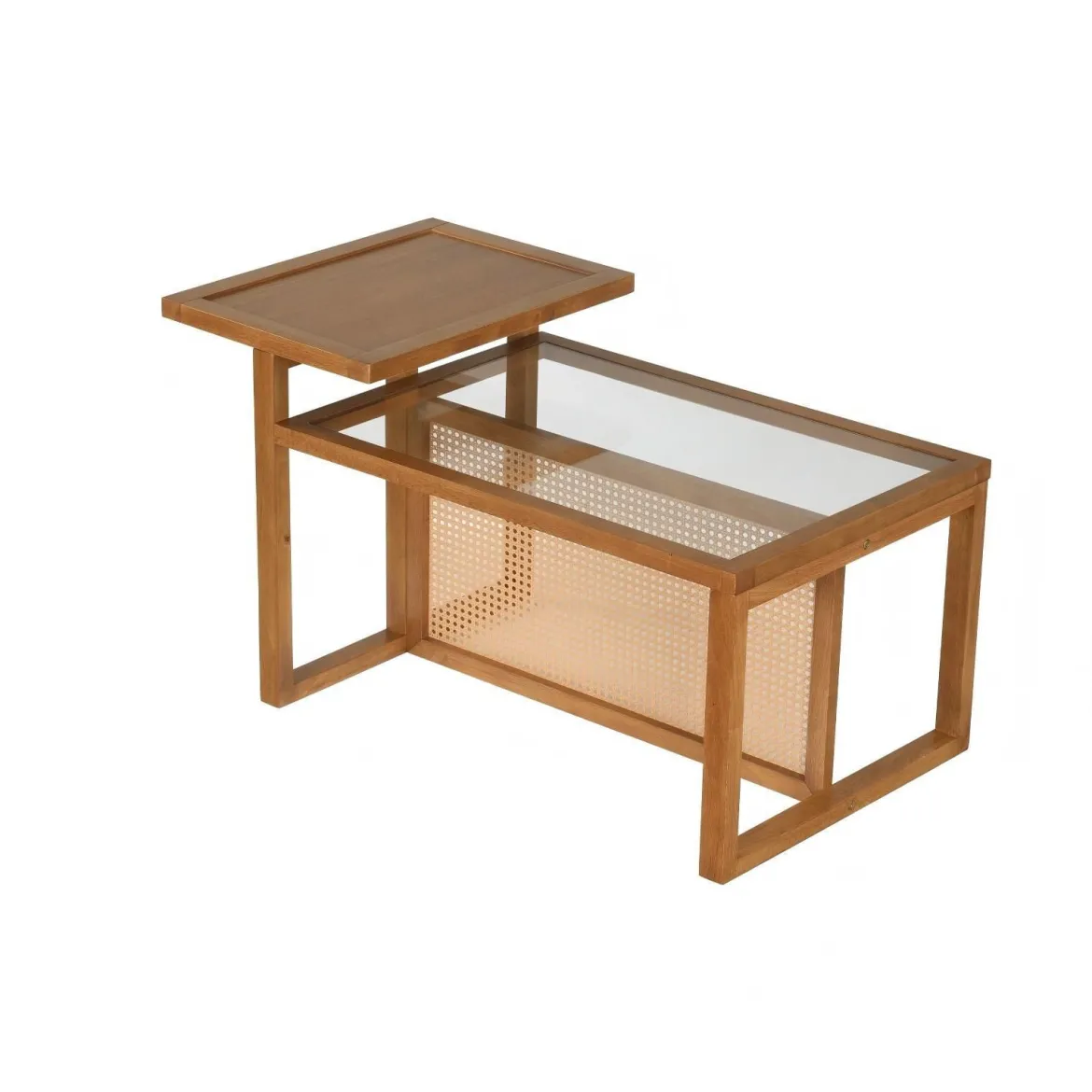 Beistelltisch mit 2 Ebenen Couchtisch mit Gehärteter Glasplatte 102 x 56 x 56 cm Natur