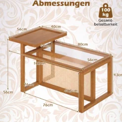 Beistelltisch mit 2 Ebenen Couchtisch mit Gehärteter Glasplatte 102 x 56 x 56 cm Natur