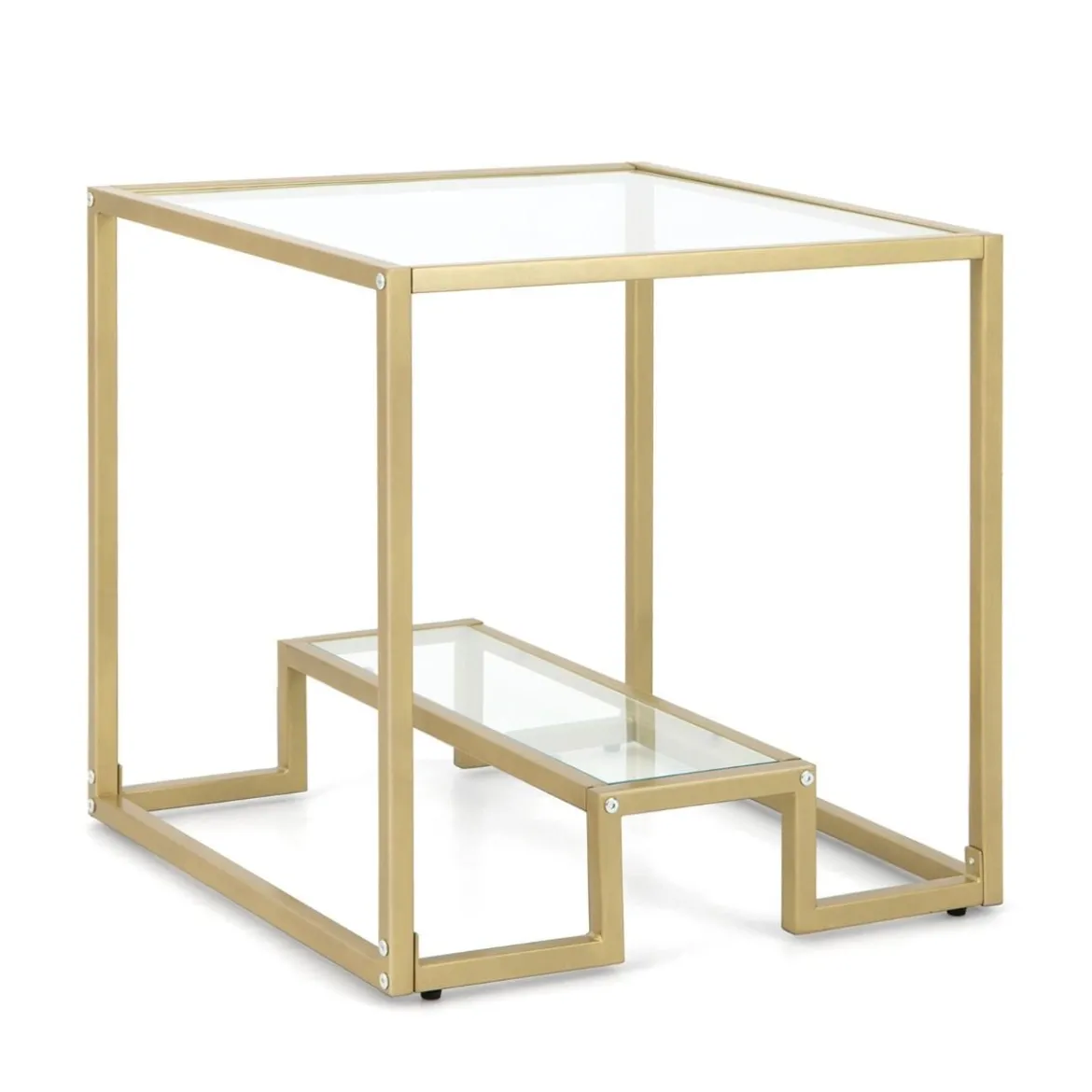 Beistelltisch mit Glas Tischplatte & Metallrahmen Quadratisch 56 x 56 x 56,5 cm Gold