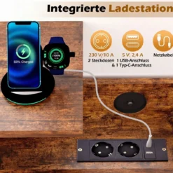 Beistelltisch mit Hebeplatte & Ladestation & Verstecktem Stauraum & Regalen Rollbarer Couchtisch